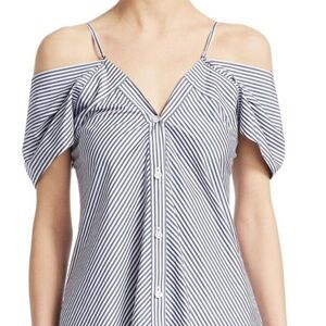 NWT Theory Hartman Navy Striped cold shoulder Blouse